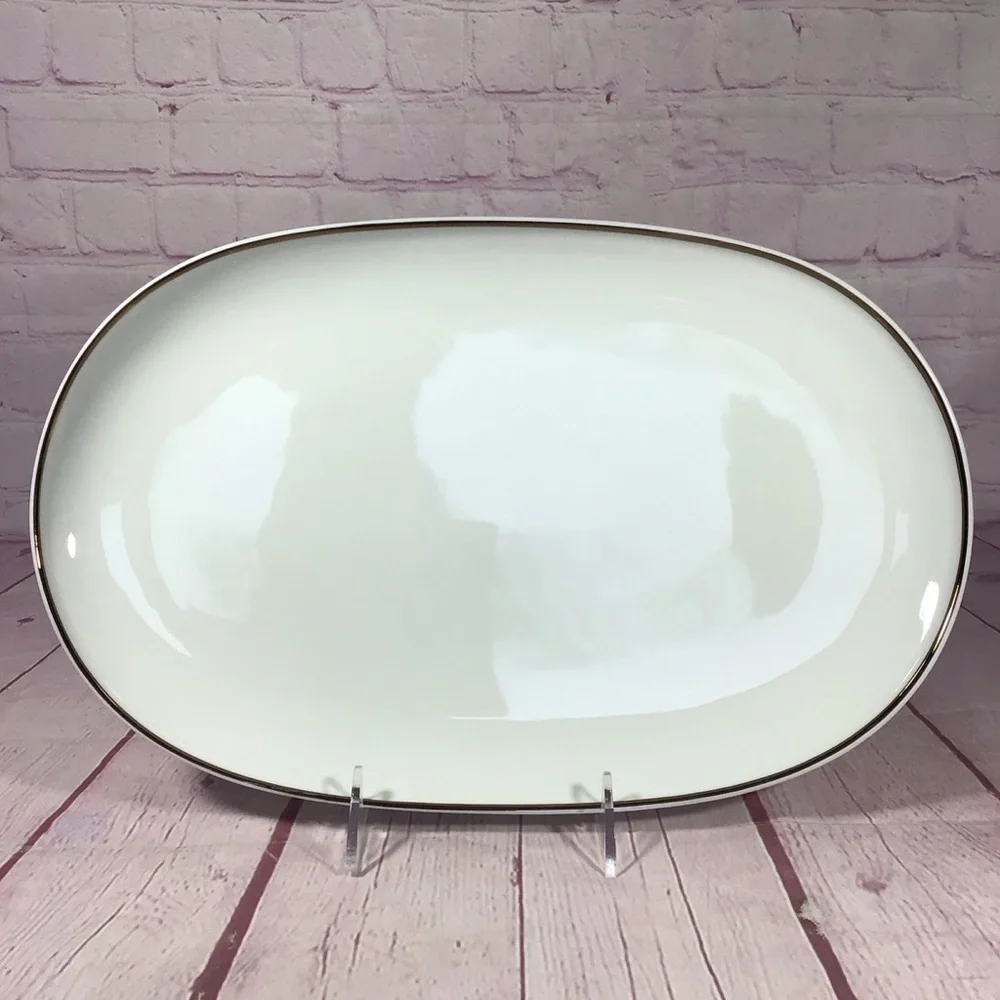 Vintage Schmidt Porcelana Classic White Oval Serving Platter with Silver Trim